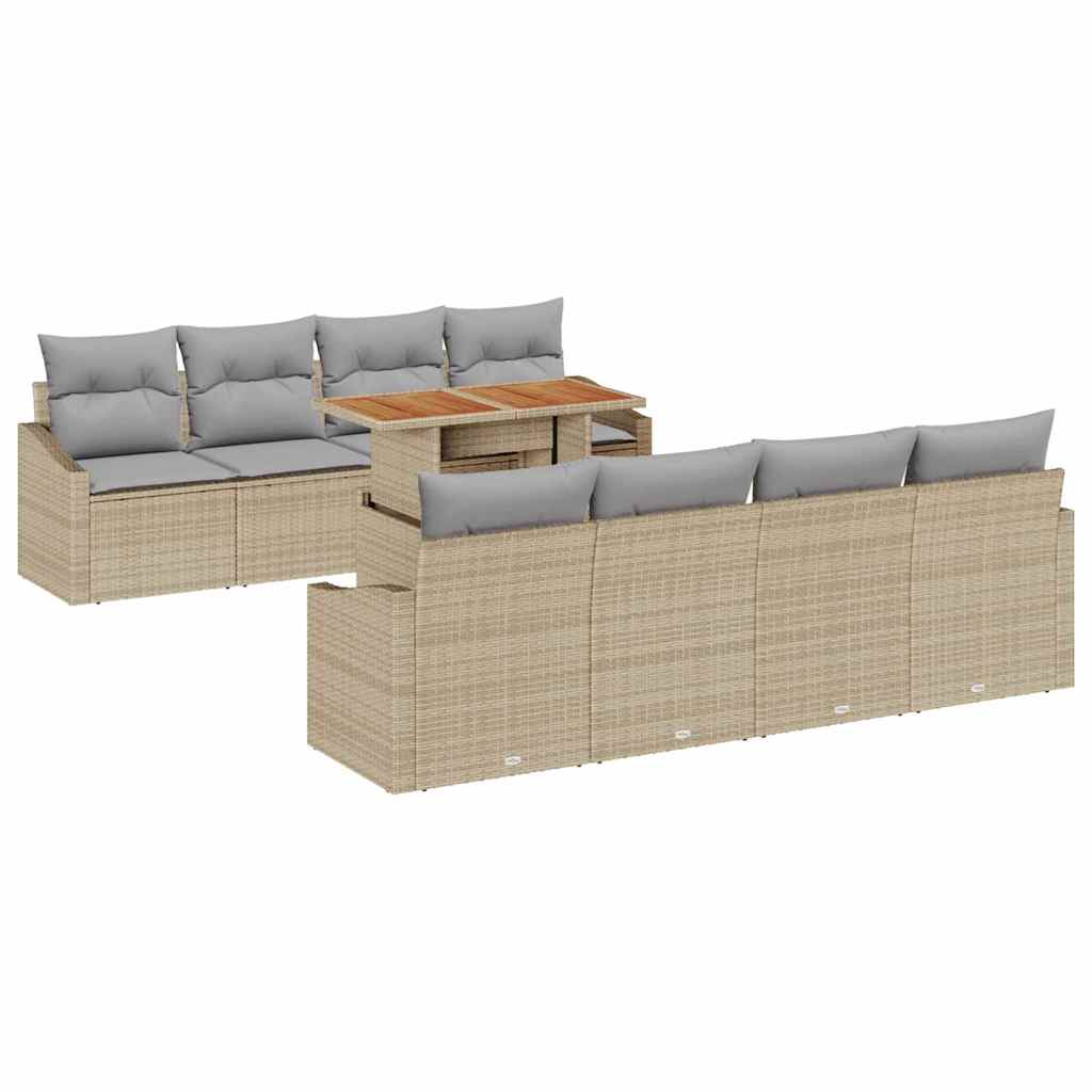 Garten Essgruppe mit Kissen 9 pcs Beige und Grau