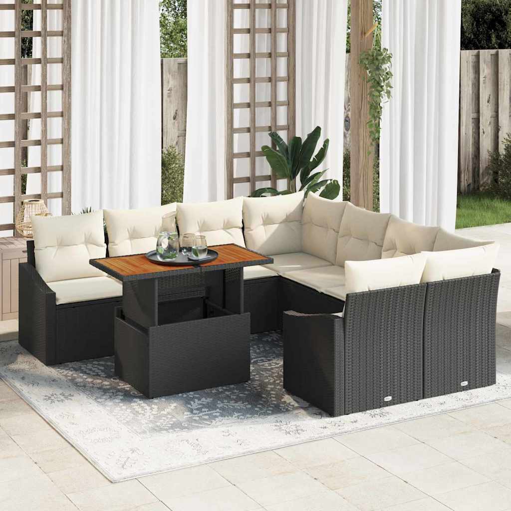 Garten Essgruppe mit Kissen 9 pcs Schwarz und Creme