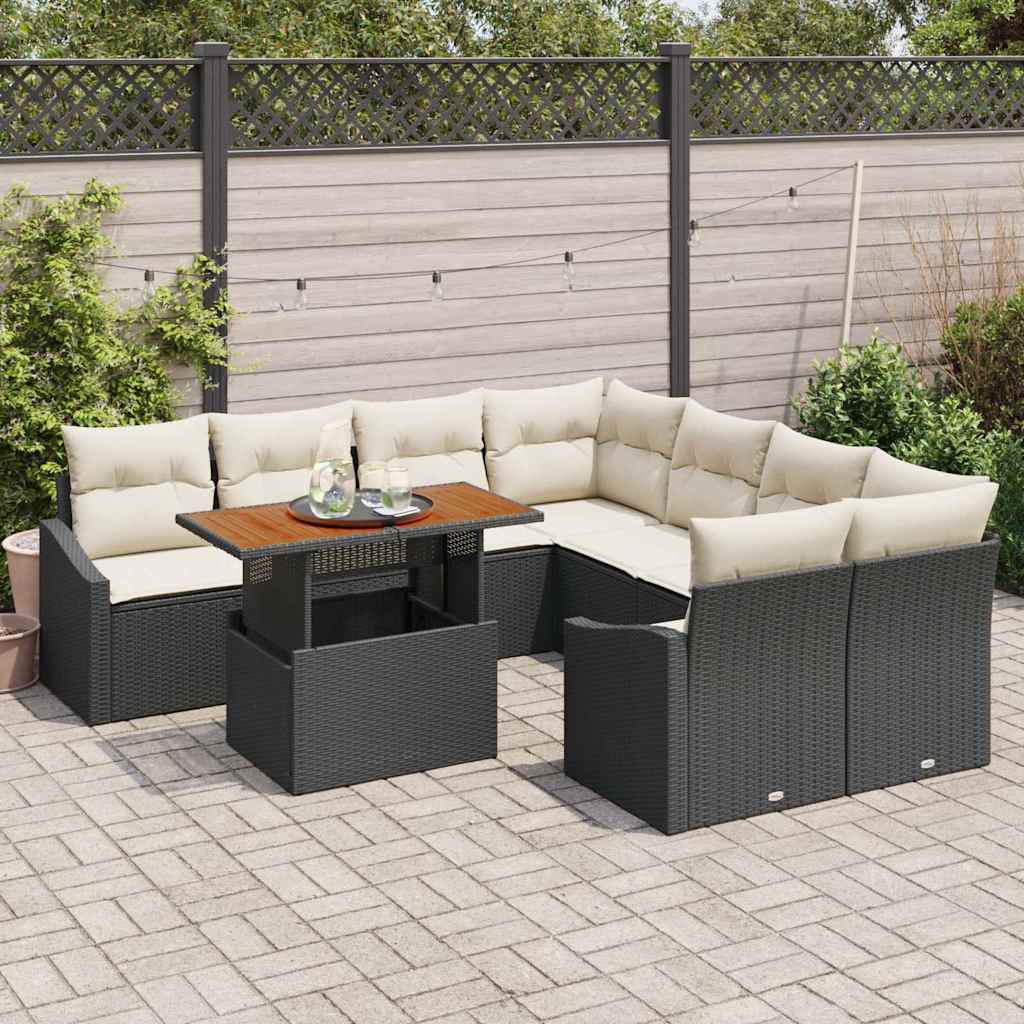 Garten Essgruppe mit Kissen 9 pcs Schwarz und Creme
