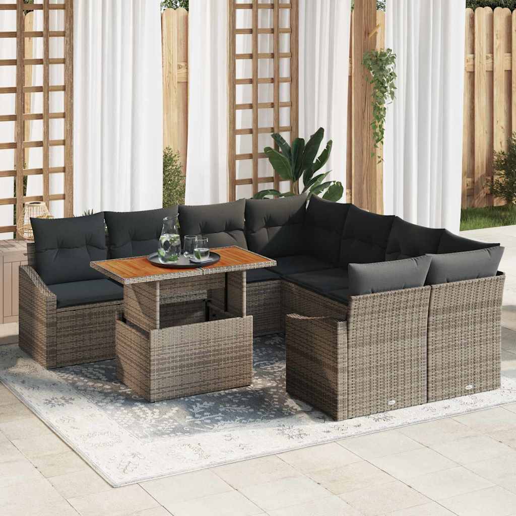 Garten Essgruppe mit Kissen 9 pcs Grau und Braun