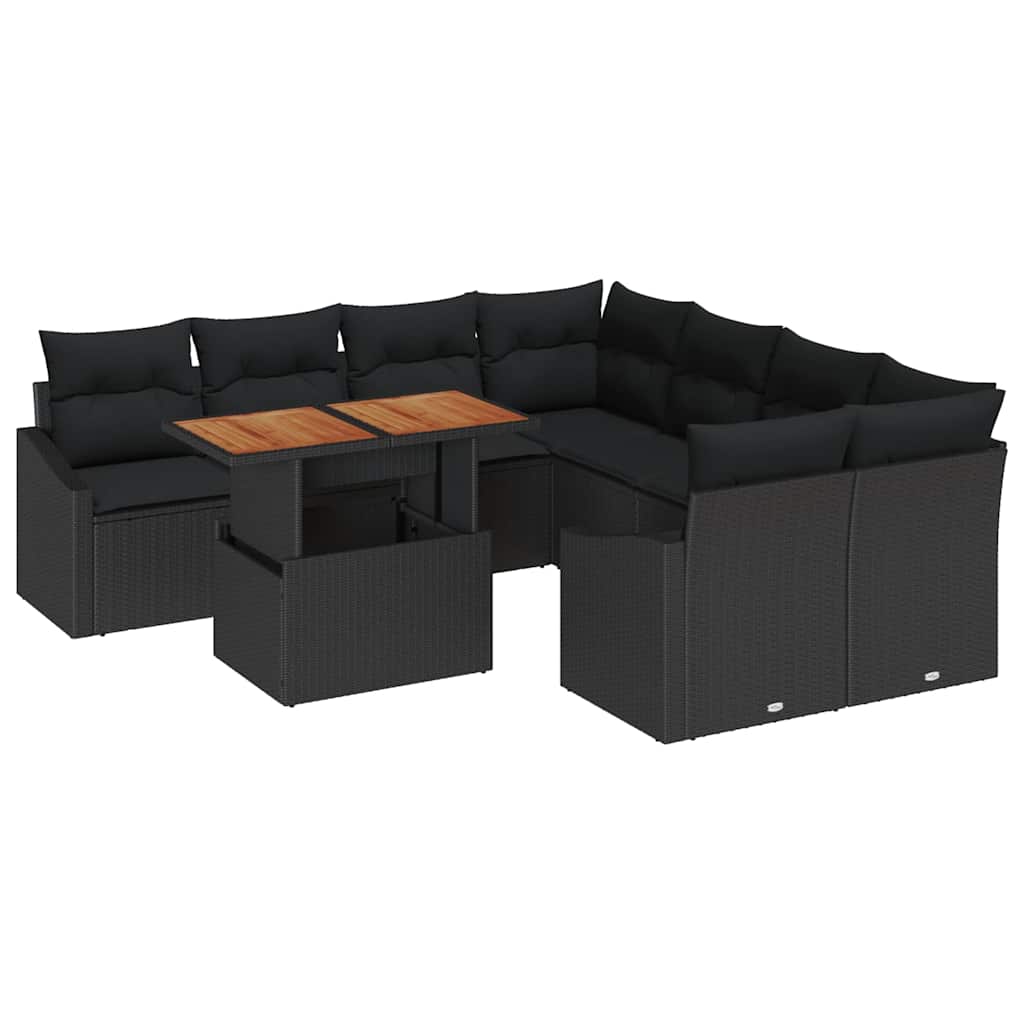 Garten Essgruppe mit Kissen 9 pcs Schwarz und Braun