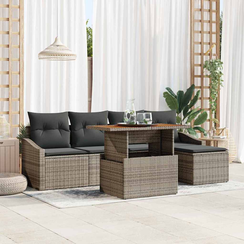 Garten Essgruppe mit Kissen 6 pcs Grau und Braun