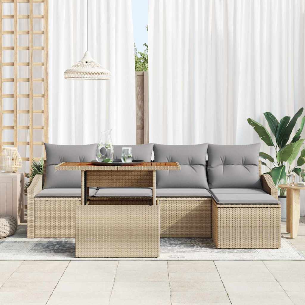 Garten Essgruppe mit Kissen 6 pcs Beige und Grau