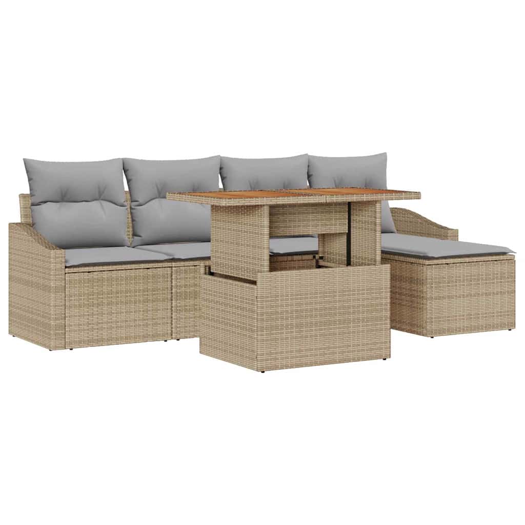 Garten Essgruppe mit Kissen 6 pcs Beige und Grau