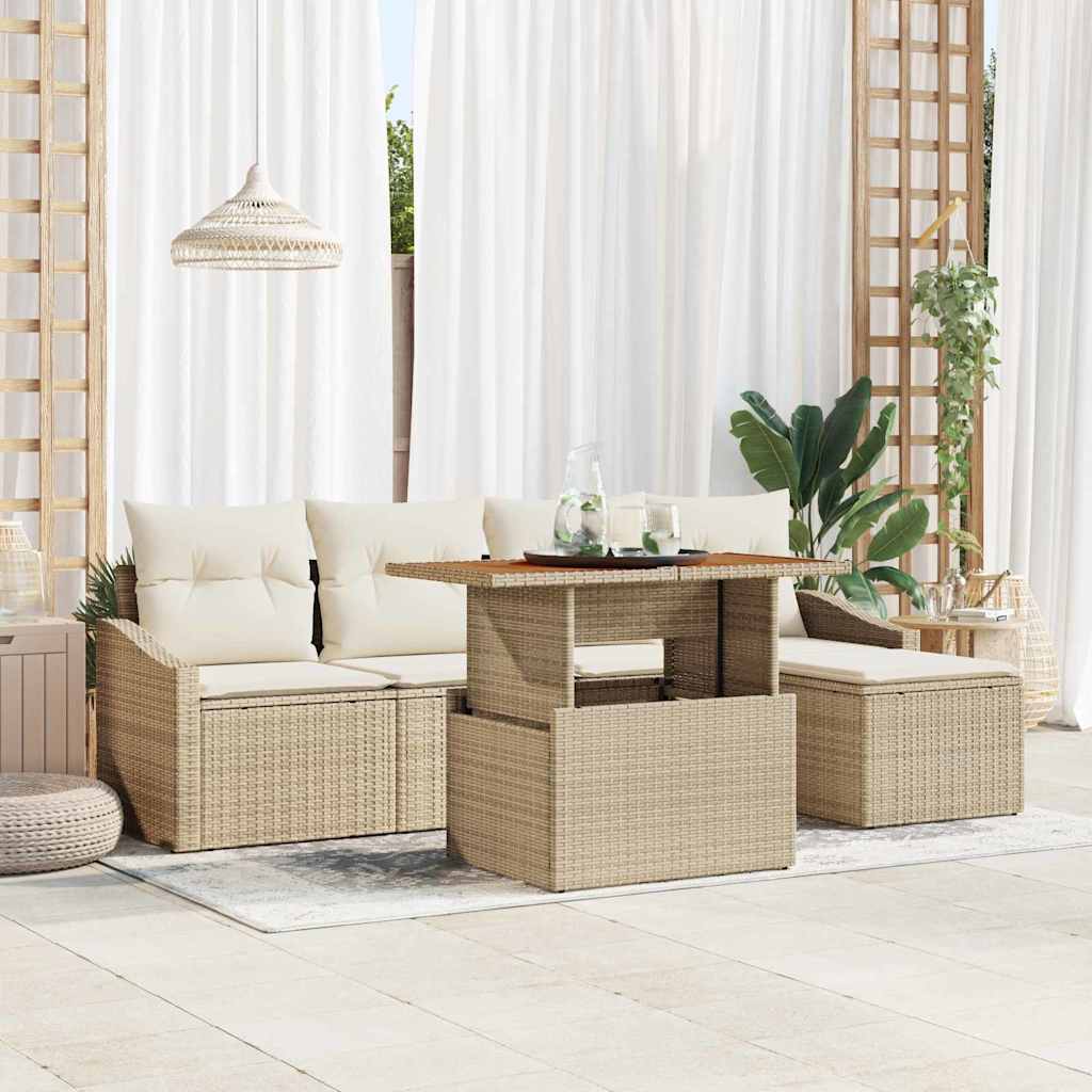 Garten Essgruppe mit Kissen 6 pcs Beige und Creme