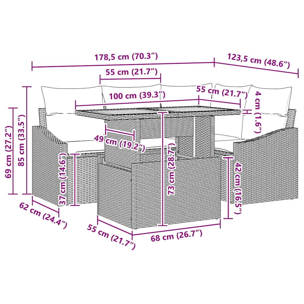 Garten Essgruppe mit Kissen 5 pcs Schwarz und Creme