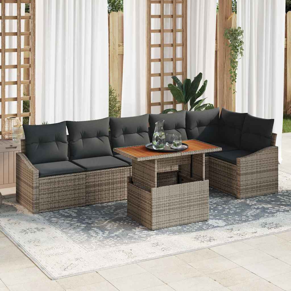 Garten Essgruppe mit Kissen 7 pcs Grau und Braun