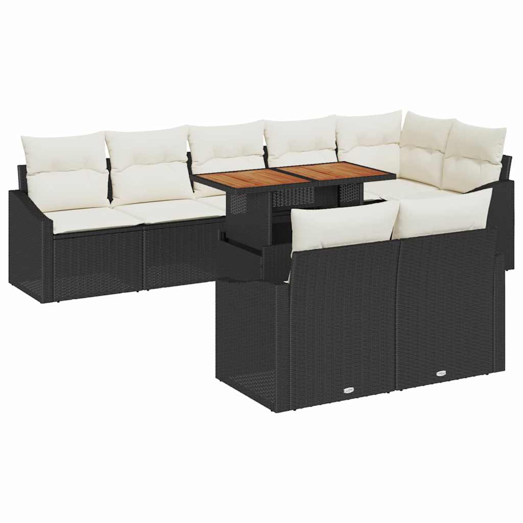 Garten-Sofa-Set mit Kissen mit Kissen 9 pcs Schwarz und Creme