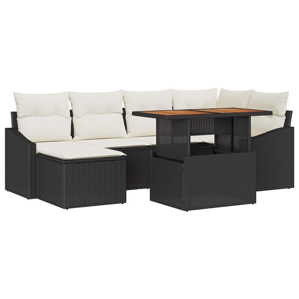 Garten Essgruppe mit Kissen 7 pcs Schwarz und Creme
