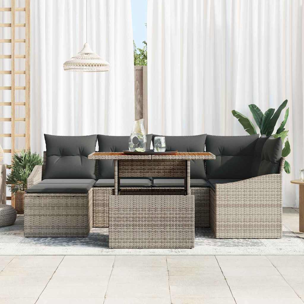 Garten Essgruppe mit Kissen 7 pcs Grau und Braun