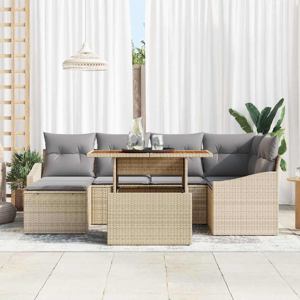 Garten Essgruppe mit Kissen 7 pcs Beige und Grau