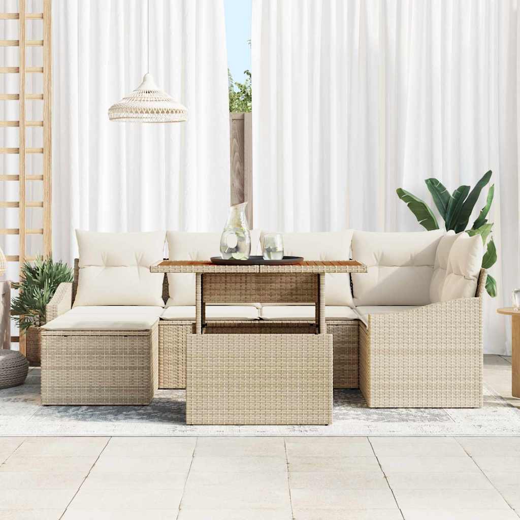 Garten Essgruppe mit Kissen 7 pcs Beige und Creme