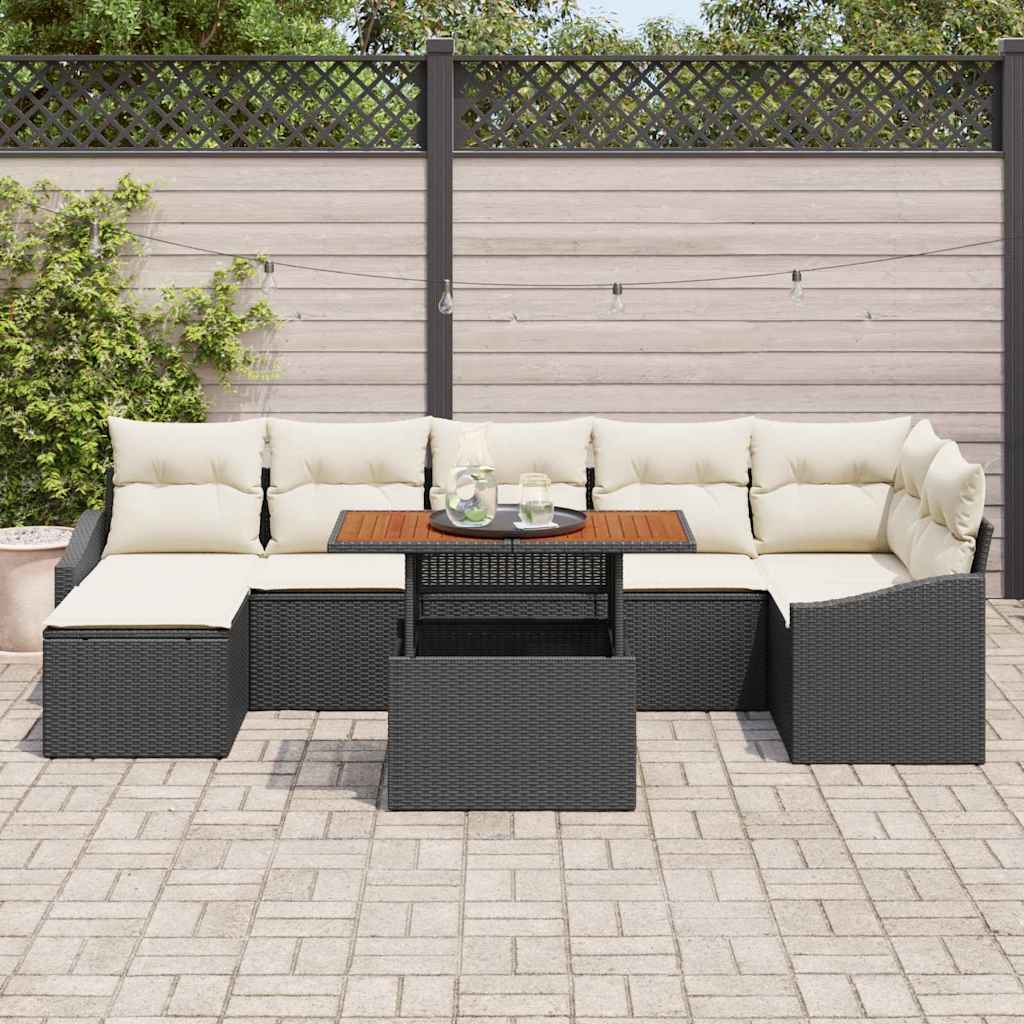 Garten Essgruppe mit Kissen 8 pcs Schwarz und Creme