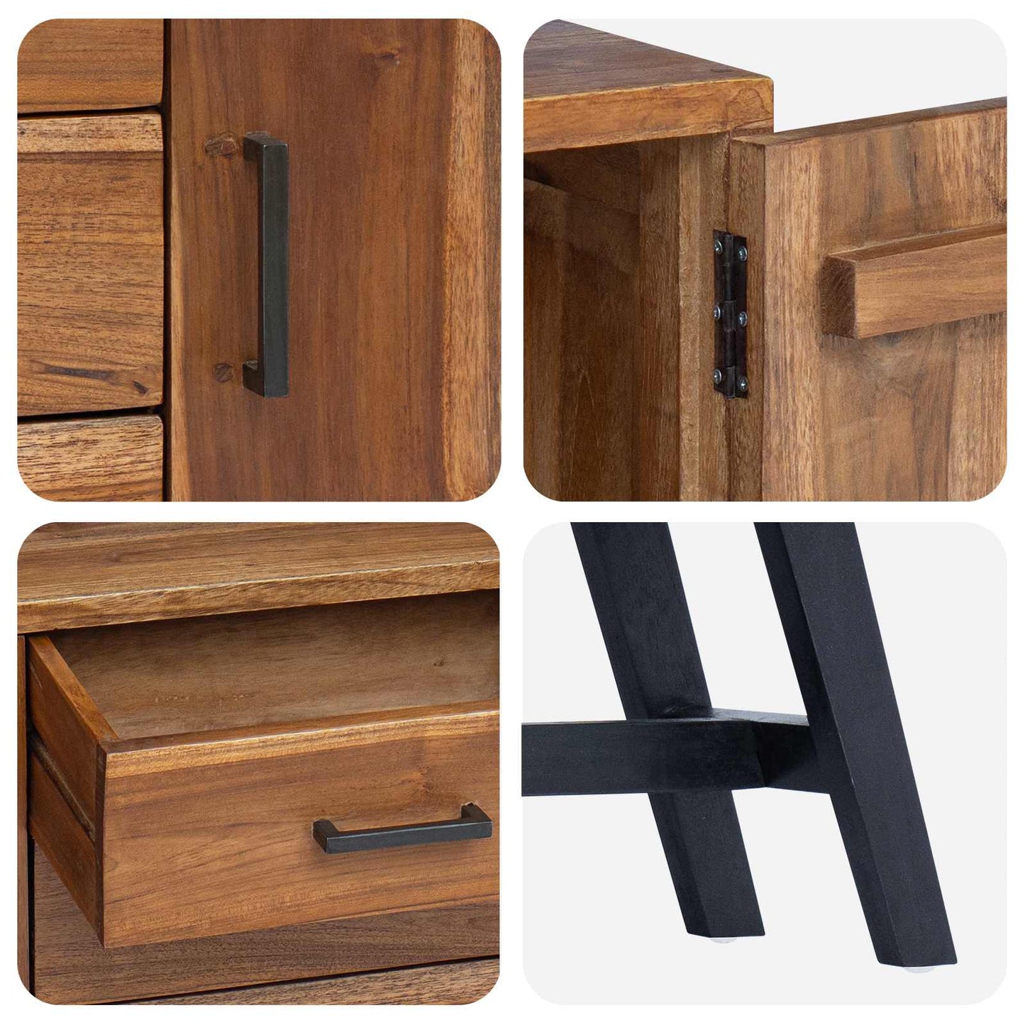 TV-Ständer Natur 110 x 30 x 75 cm Massivholz Teak