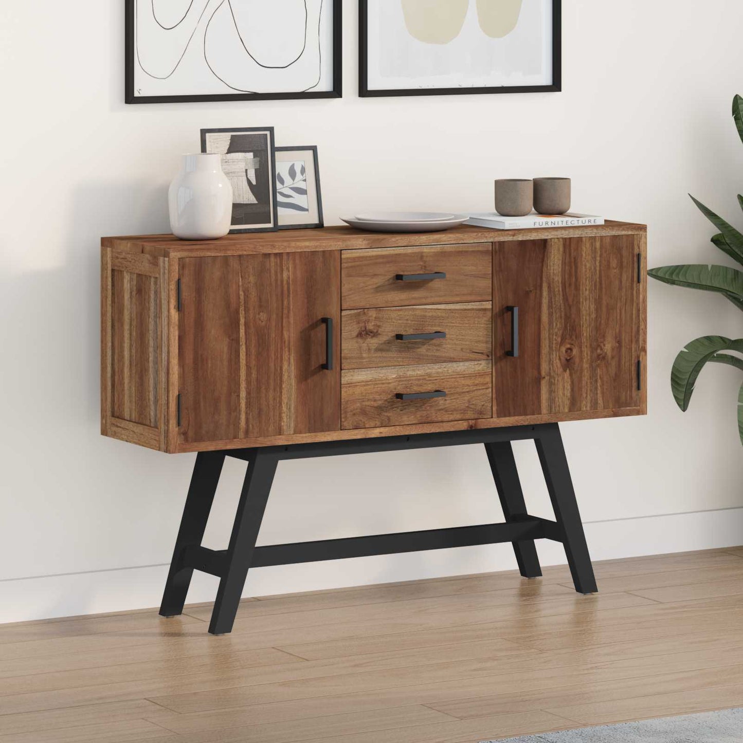 TV-Ständer Natur 110 x 30 x 75 cm Massivholz Teak