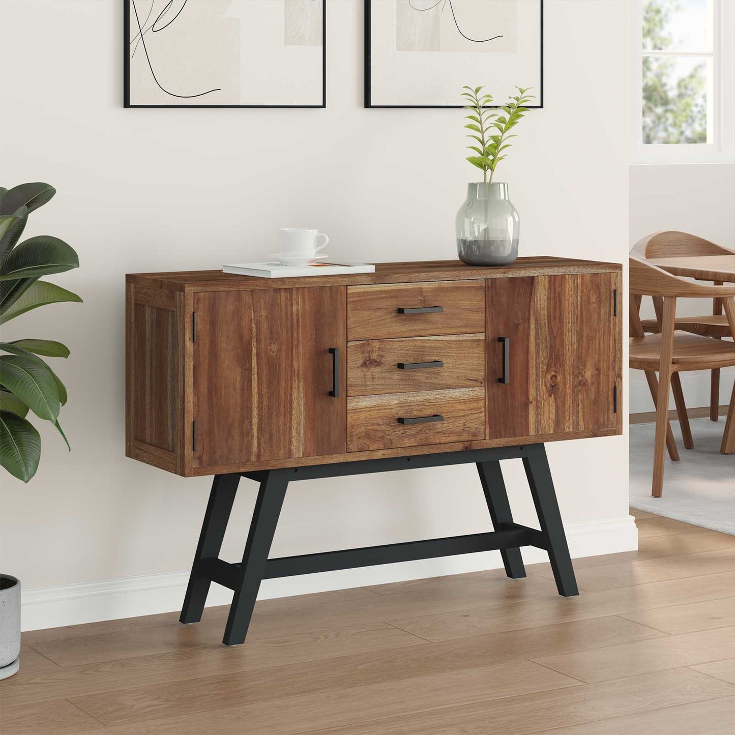 TV-Ständer Natur 110 x 30 x 75 cm Massivholz Teak