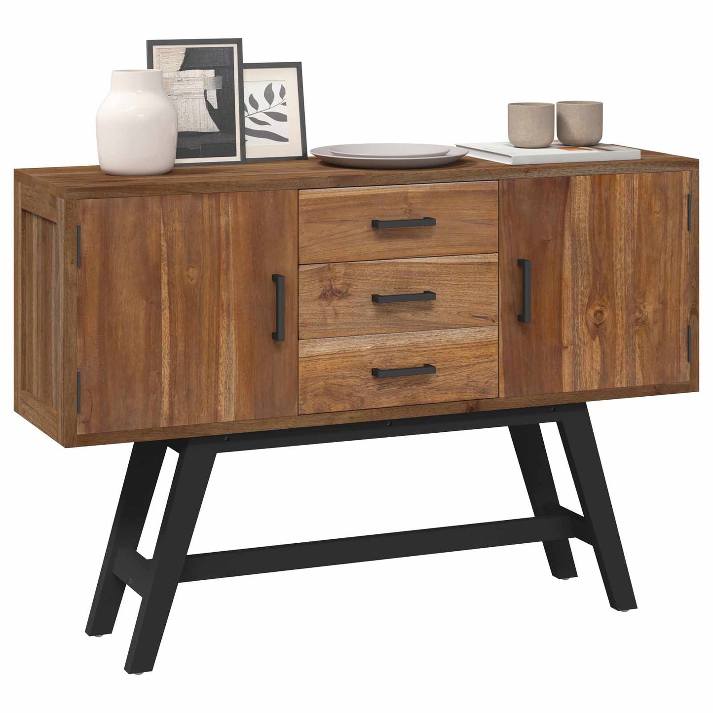TV-Ständer Natur 110 x 30 x 75 cm Massivholz Teak