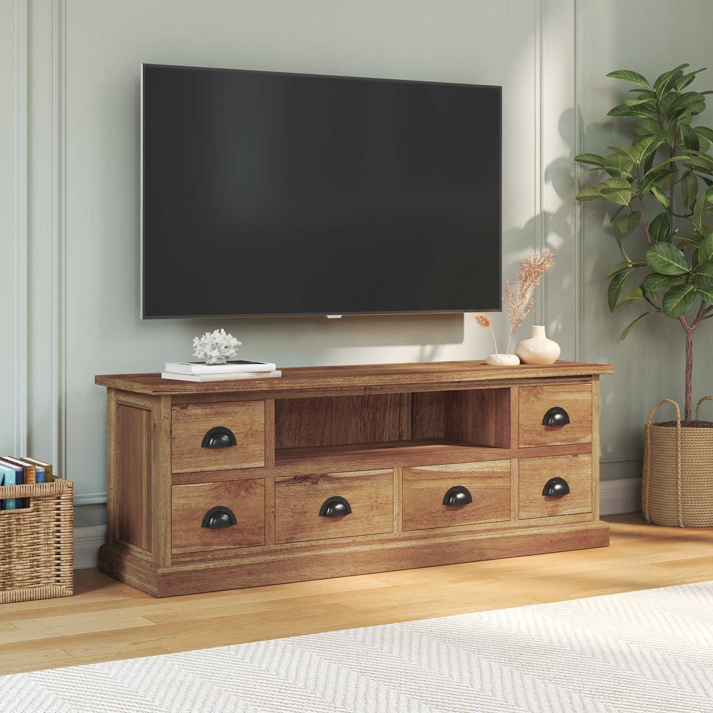 TV-Ständer Natur 110 x 30 x 40 cm Massivholz Teak