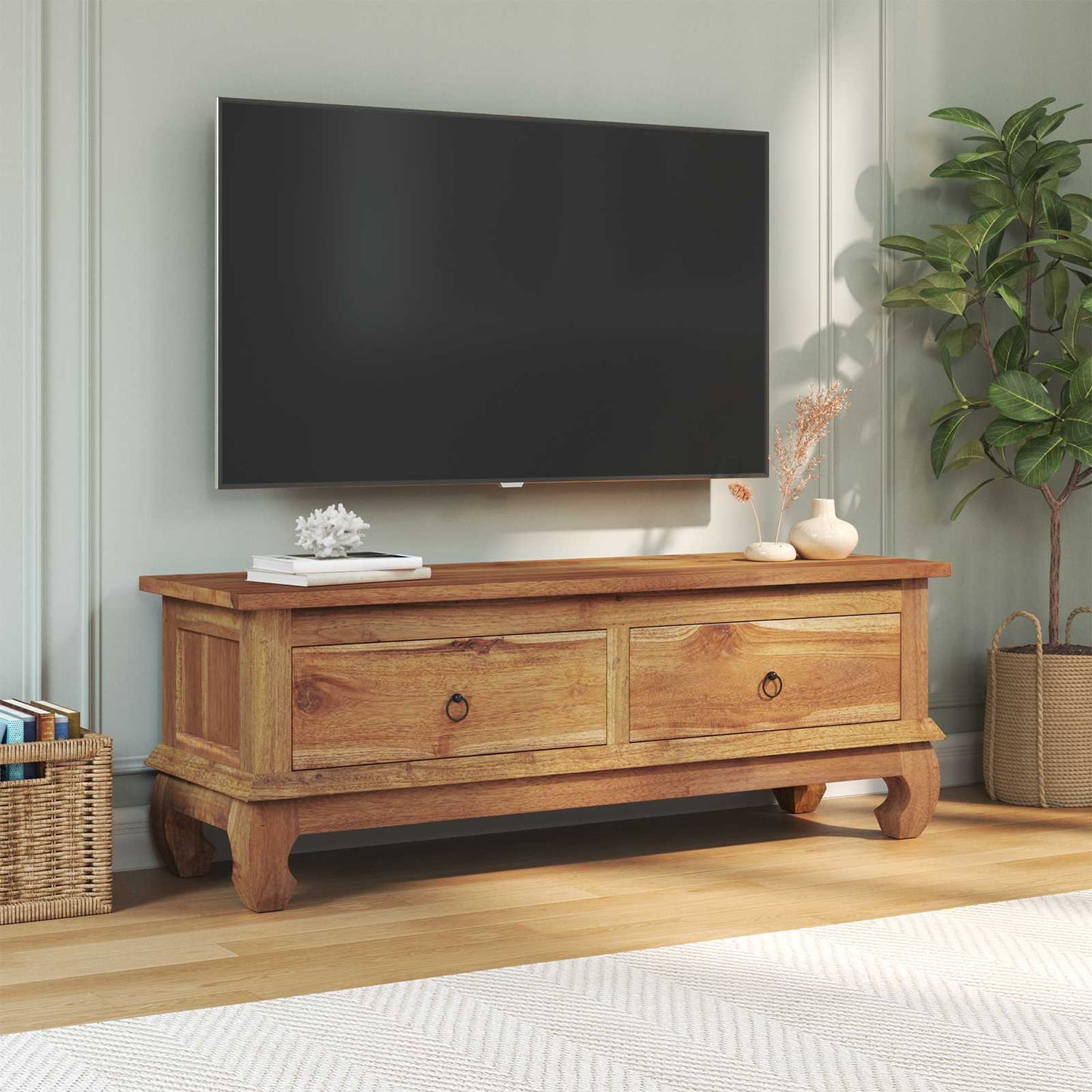 TV-Ständer Natur 110 x 35 x 40 cm Massivholz Teak