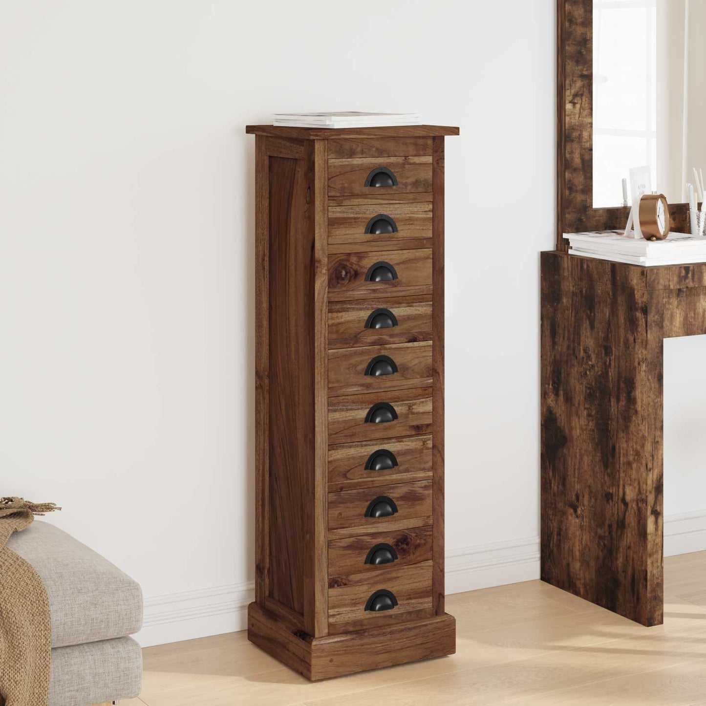 Kommode mit Schubladen Natur 35 x 30 x 110 cm Massivholz Teak