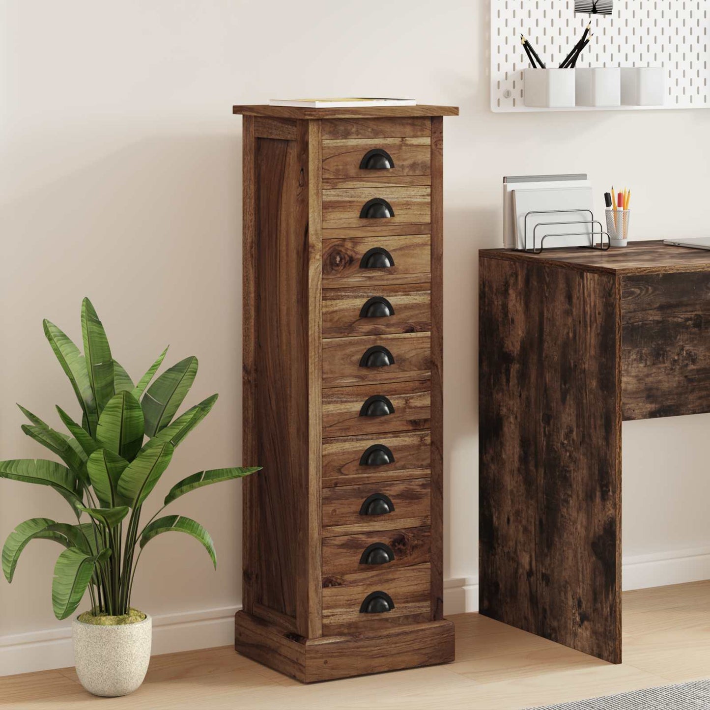 Kommode mit Schubladen Natur 35 x 30 x 110 cm Massivholz Teak