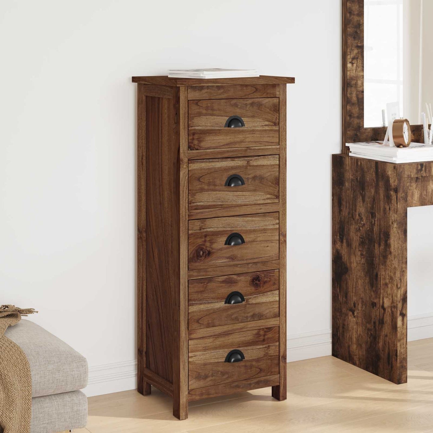 Kommode mit Schubladen Natur 45 x 35 x 110 cm Massivholz Teak