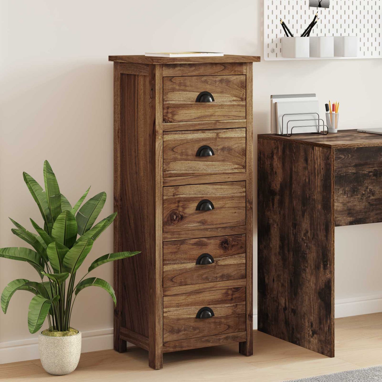 Kommode mit Schubladen Natur 45 x 35 x 110 cm Massivholz Teak
