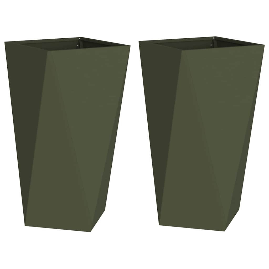 Pflanzkübel 2 pcs Olive Grün 40 x 40 x 75 cm Stahl