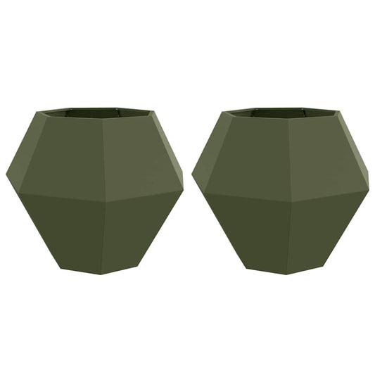 Pflanzkübel 2 pcs Olive Grün 100 x 100 x 80 cm Stahl