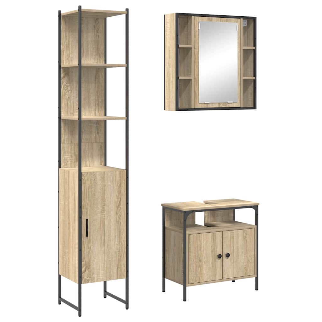 Badezimmermöbel-Set mit Regal 3 pcs Sonoma-Eiche Holzwerkstoff