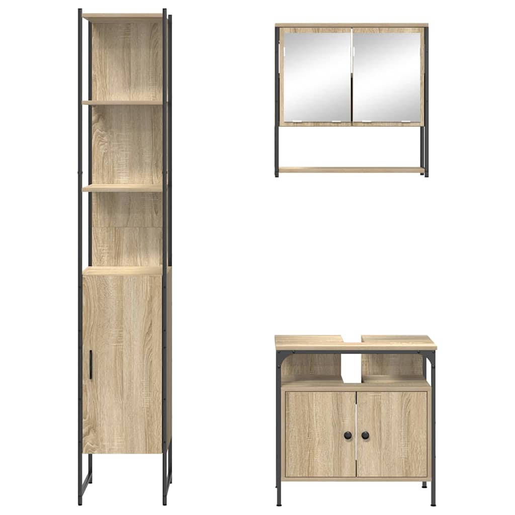 Badezimmermöbel-Set mit Regal 3 pcs Sonoma-Eiche Holzwerkstoff