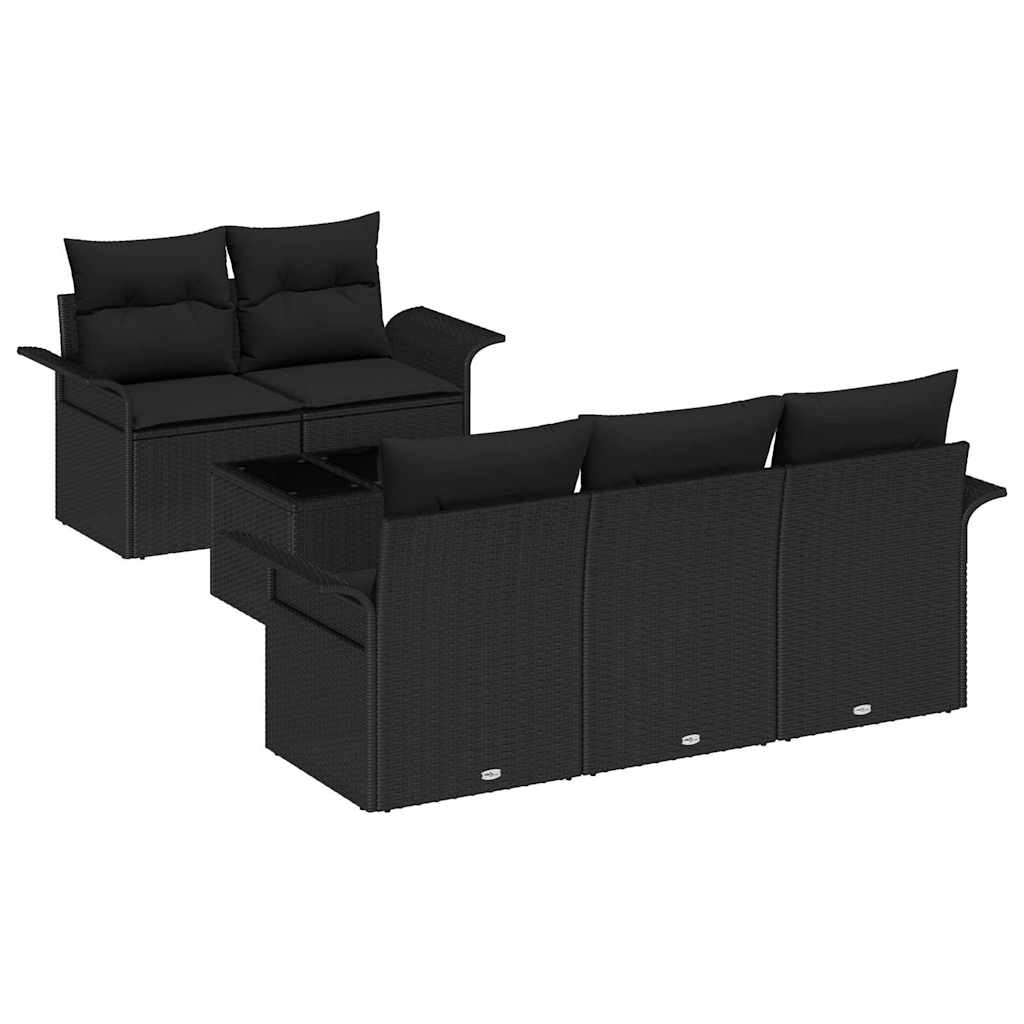 Garten-Sofa-Set 6 pcs Schwarz Poly-Rattan und Stahl und Glas