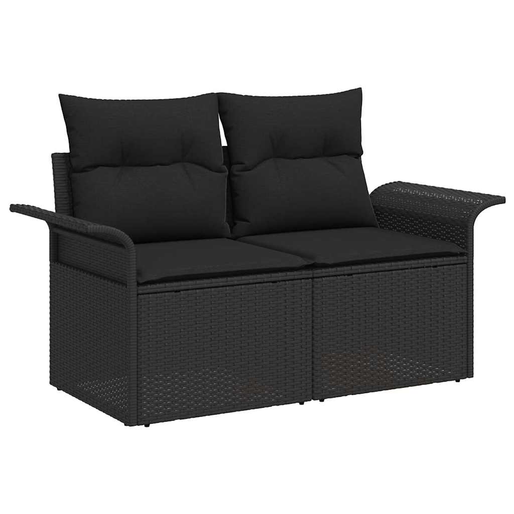Garten-Sofa-Set 6 pcs Schwarz Poly-Rattan und Stahl und Glas