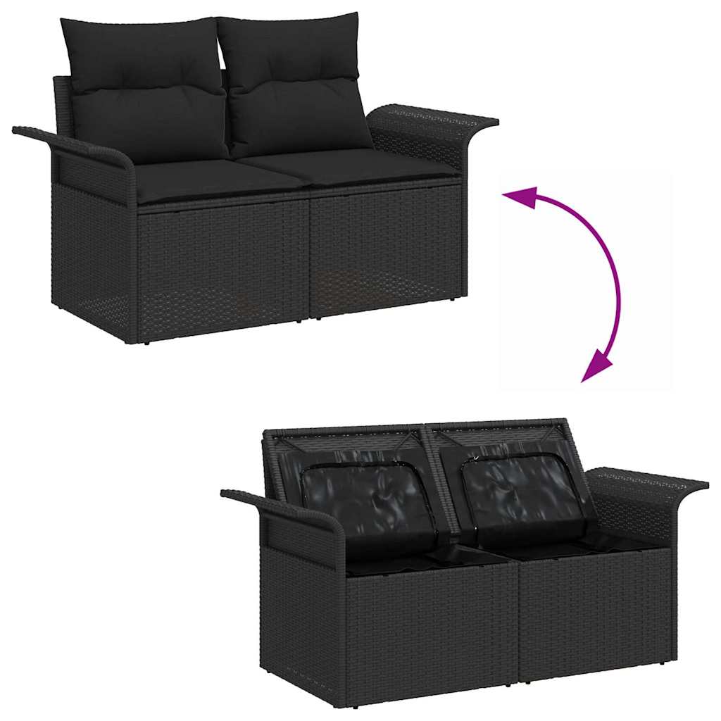Garten-Sofa-Set 6 pcs Schwarz Poly-Rattan und Stahl und Glas