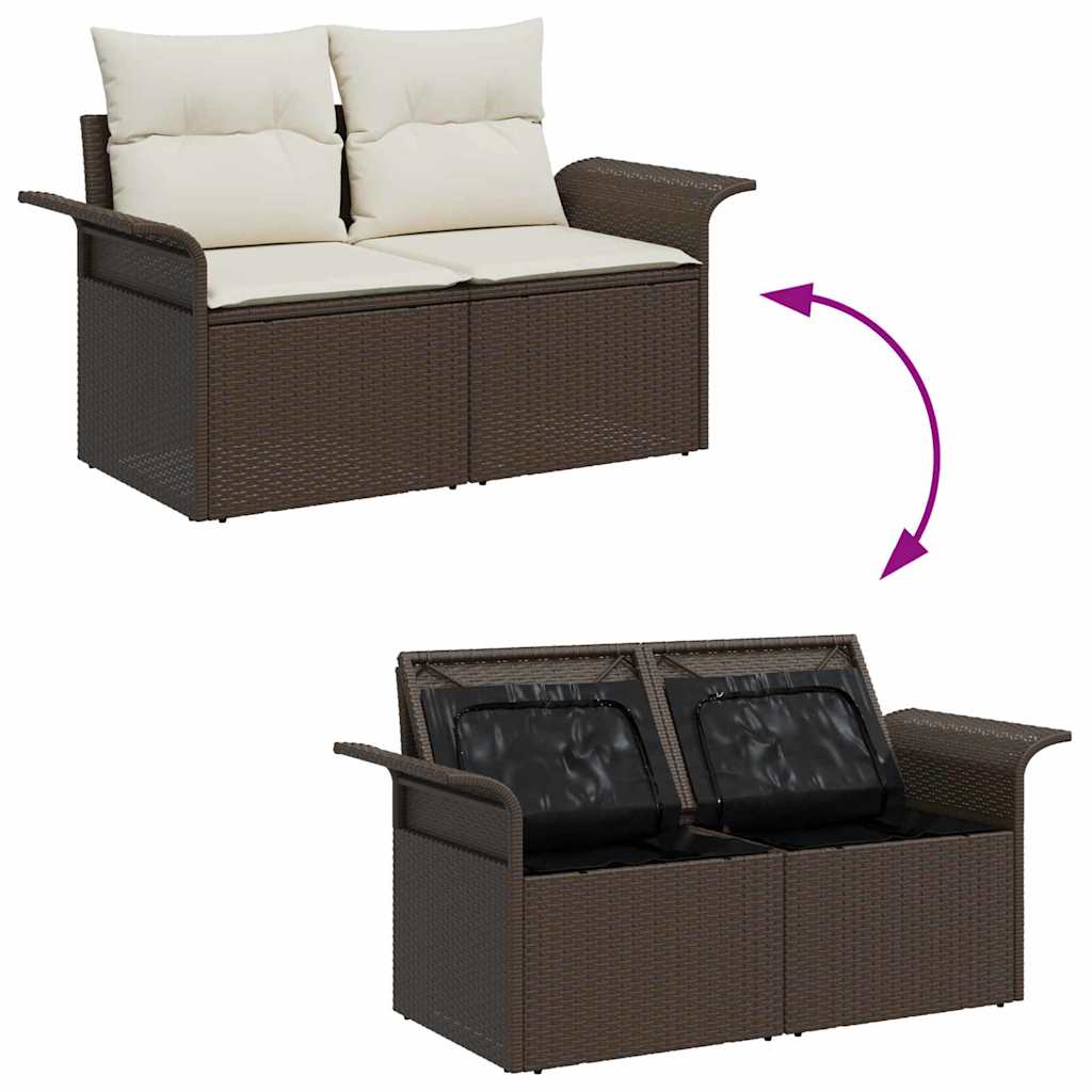 Gartensofa-set mit Kissen 7 pcs Braun und Creme Poly-Rattan