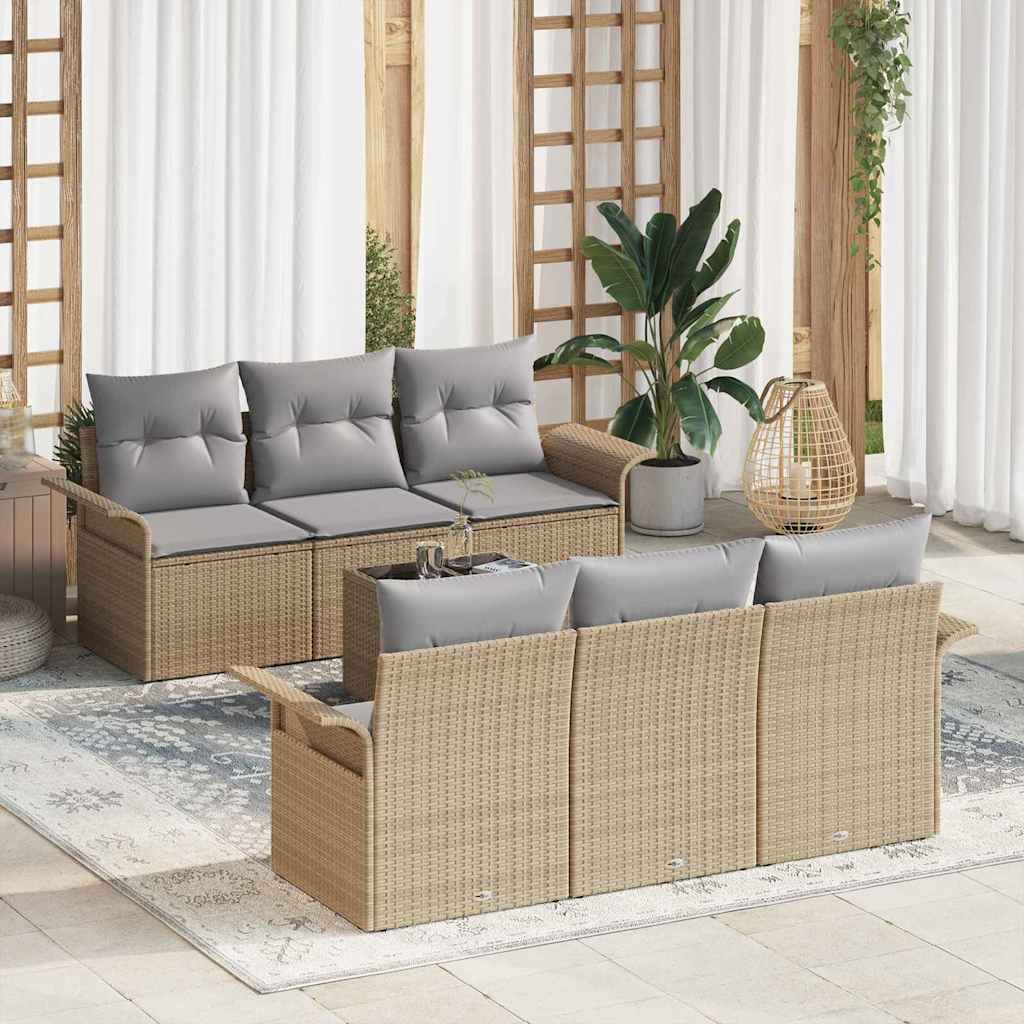 Gartensofa-set mit Kissen 7 pcs Beige und Grau Poly-Rattan