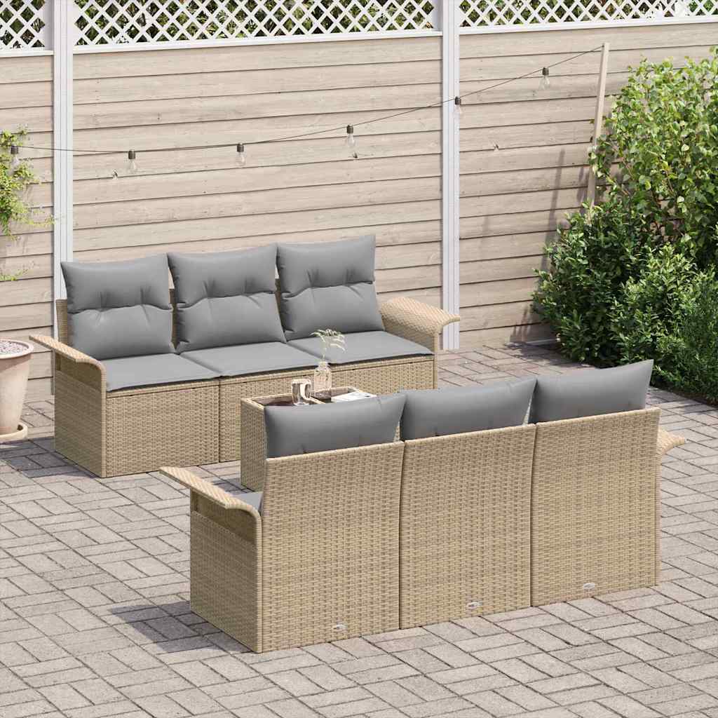 Gartensofa-set mit Kissen 7 pcs Beige und Grau Poly-Rattan