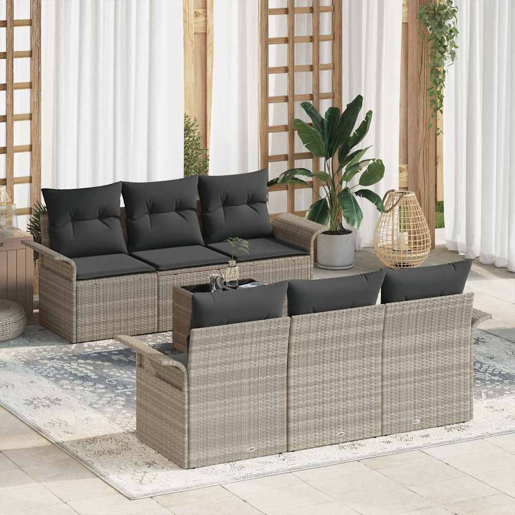 Gartensofa-set 7 pcs Hellgrau und Dunkelgrau Poly-Rattan
