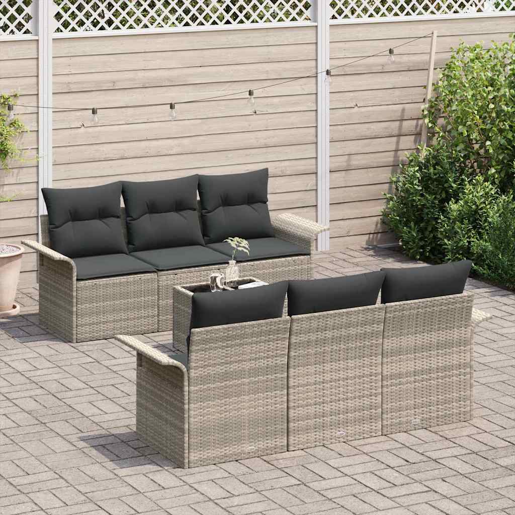 Gartensofa-set 7 pcs Hellgrau und Dunkelgrau Poly-Rattan