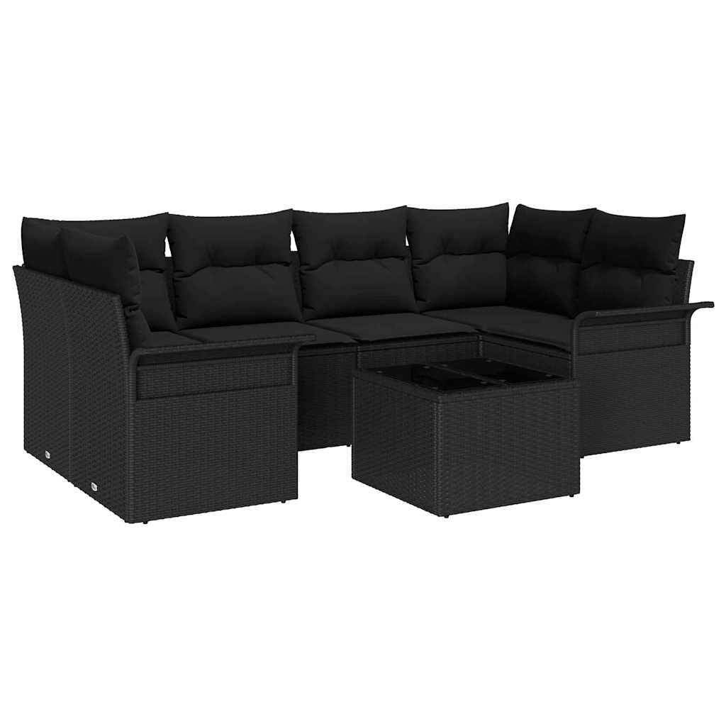 Gartensofa-set 7 pcs Schwarz 55 x 55 x 37 cm Poly-Rattan