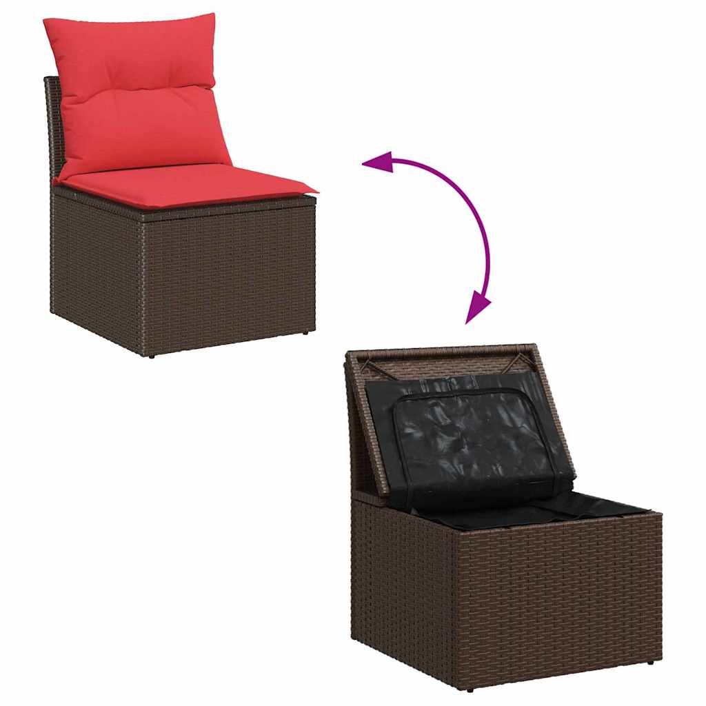 Gartensofa-set mit Kissen 7 pcs Beige und Rot Poly-Rattan