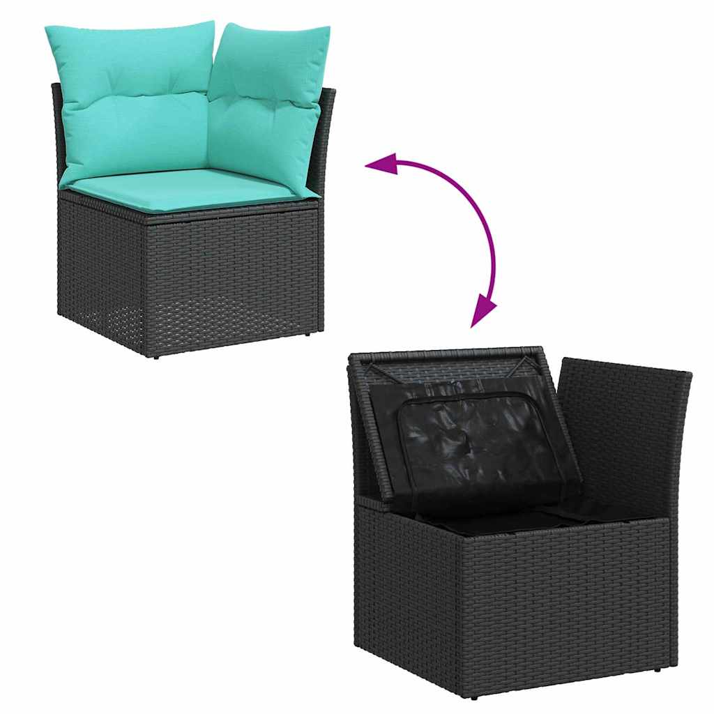 Gartensofa-set mit Kissen 7 pcs Schwarz und Türkis Poly-Rattan
