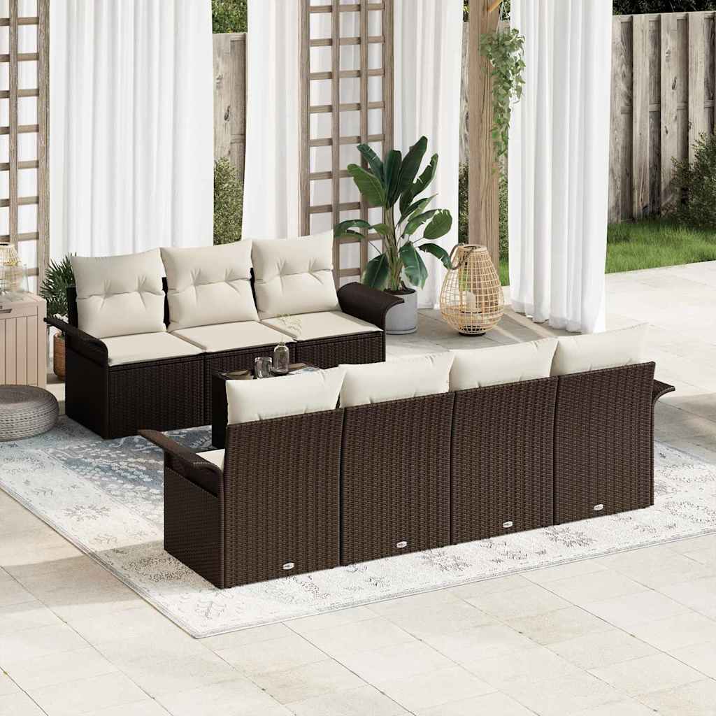 Gartensofa-set mit Kissen 8 pcs Braun und Creme Poly-Rattan