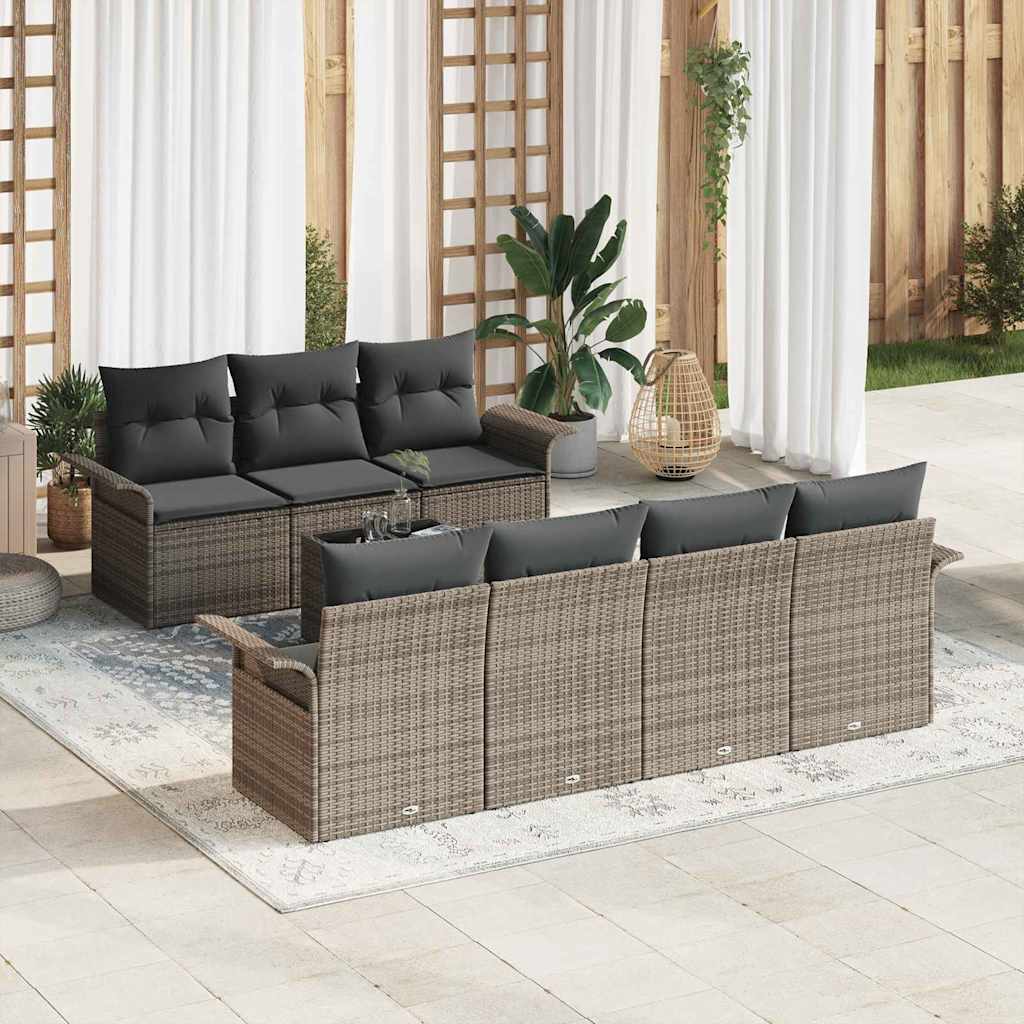 Gartensofa-set mit Kissen mit Speicher 8 pcs Grau Poly-Rattan