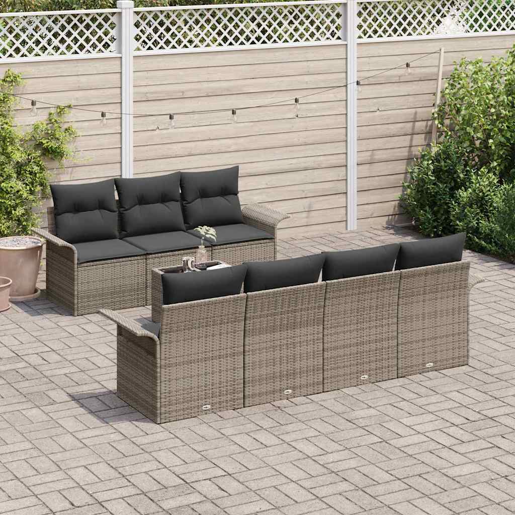 Gartensofa-set mit Kissen mit Speicher 8 pcs Grau Poly-Rattan