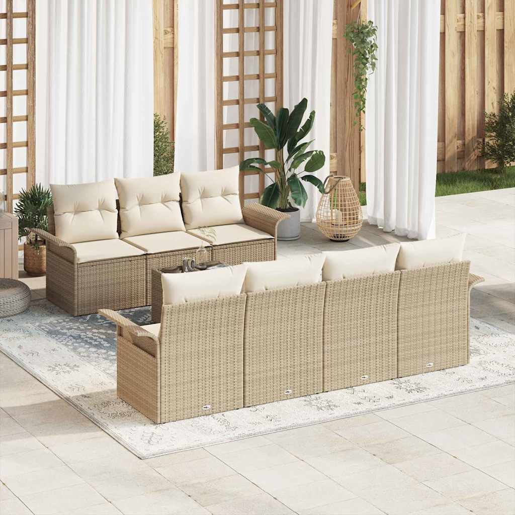 Gartensofa-set mit Kissen 8 pcs Beige und Creme Poly-Rattan