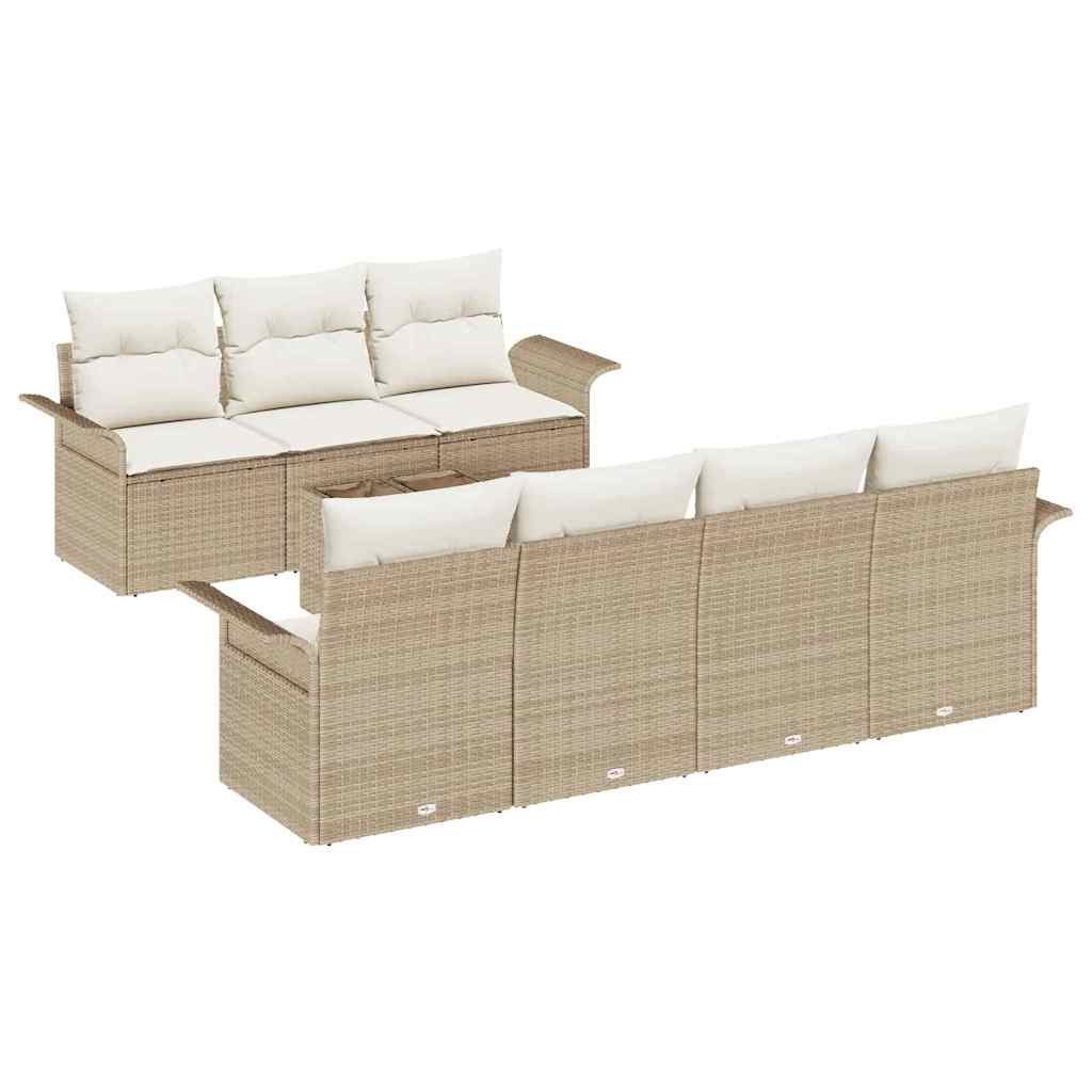 Gartensofa-set mit Kissen 8 pcs Beige und Creme Poly-Rattan