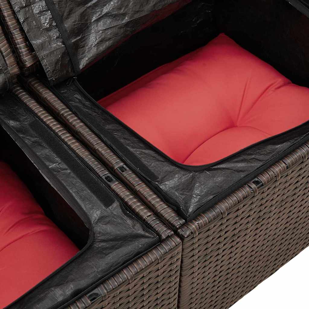 Gartensofa-set mit Kissen 8 pcs Beige und Rot Poly-Rattan