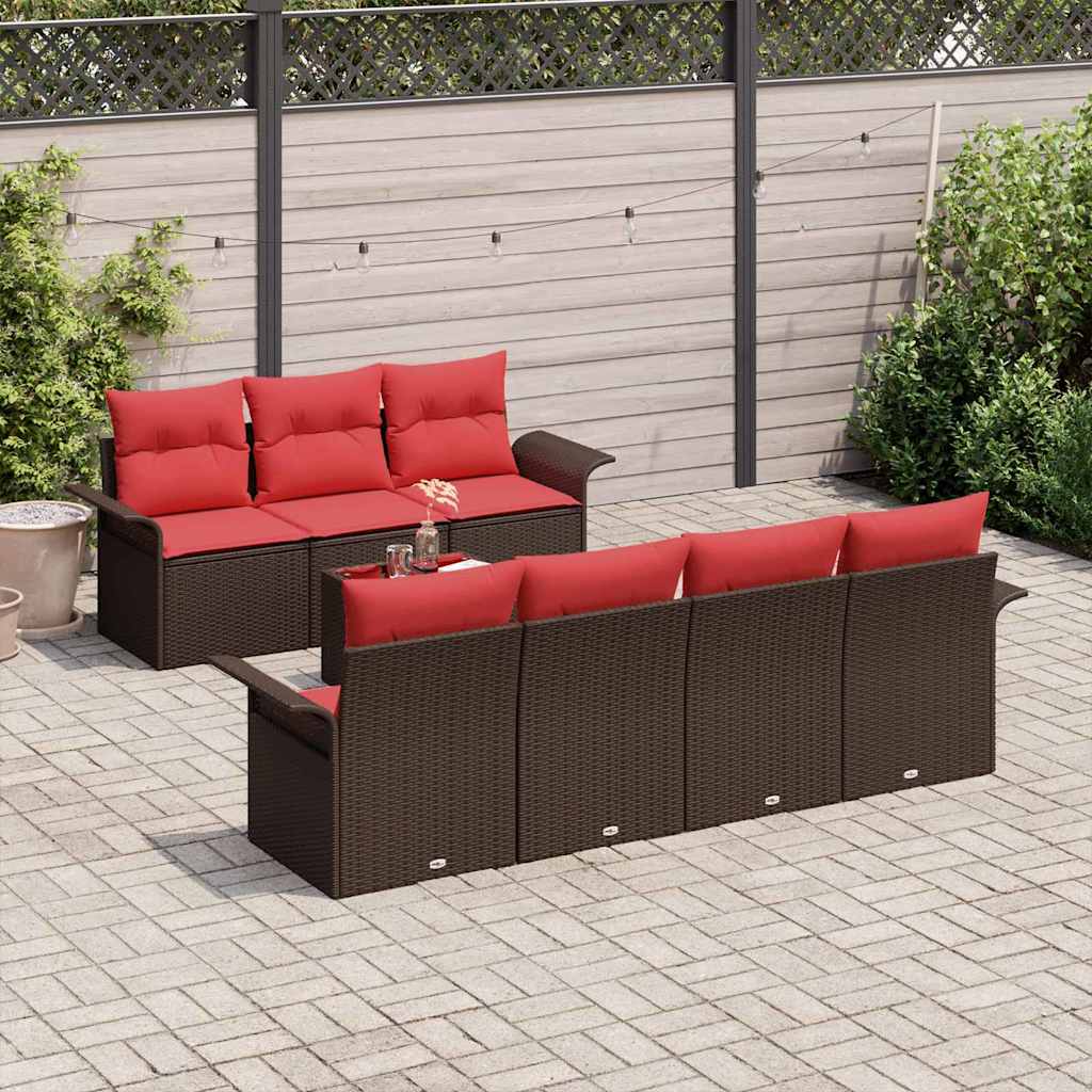 Gartensofa-set mit Kissen 8 pcs Beige und Rot Poly-Rattan