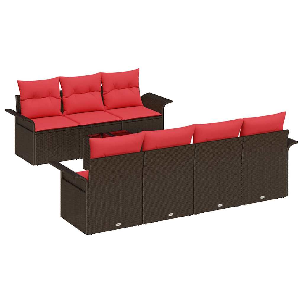Gartensofa-set mit Kissen 8 pcs Beige und Rot Poly-Rattan